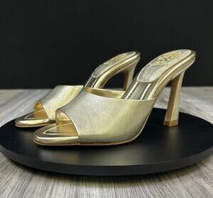 Vince Camuto Paigely Heeled Mule Light Gold Metallic Womens Size 7 Flared Heel